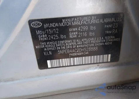 2013 Hyundai Sonata Gls из США, поврежденный, VIN 5NPEB4AC2DH528888